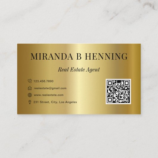 Gold Professional Real Estate Agent Photo QR Code 名刺 (裏面)