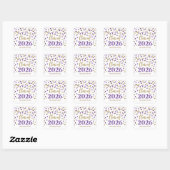Gold Purple Confetti Graduation 2026 スクエアシール (シート)