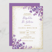 Gold Purple Lavender Spanish Bridal Shower 招待状 (正面/裏面)