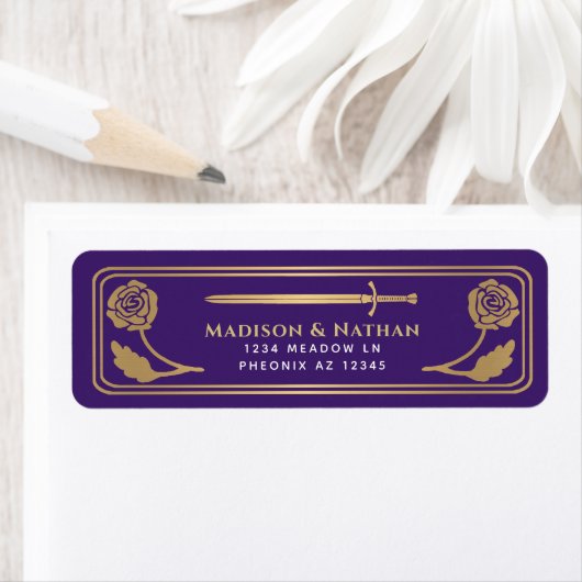 Gold Purple Medieval Fantasy Sword Wedding Label ラベル (インサイチュ)