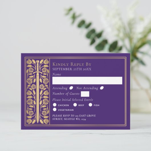 Gold Purple Medieval Sword Wedding RSVP (スタンド正面)