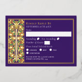 Gold Purple Medieval Sword Wedding RSVP 箔招待状 (正面)