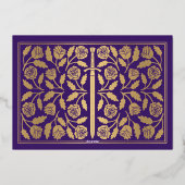 Gold Purple Medieval Sword Wedding RSVP 箔招待状 (裏面)