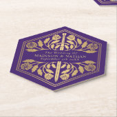 Gold Purple Royal Medieval Sword Wedding ペーパーコースター (アングル)