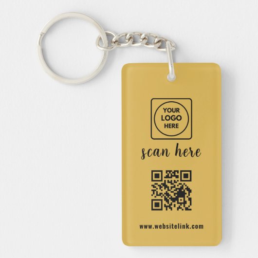 Gold QR Code Business Logo Promo Keychains キーホルダー (正面)