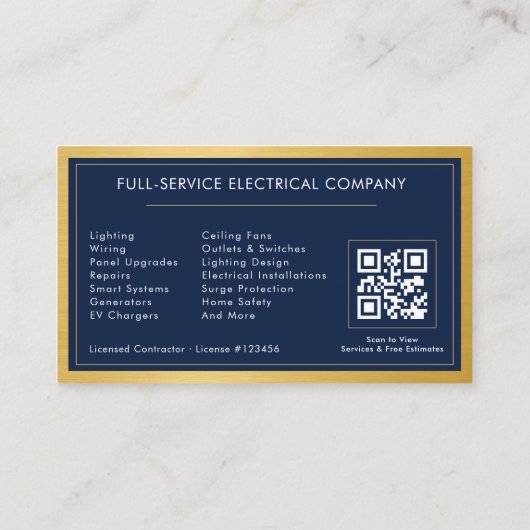 Gold QR Code Electrician Electrical Contractor  名刺 (裏面)