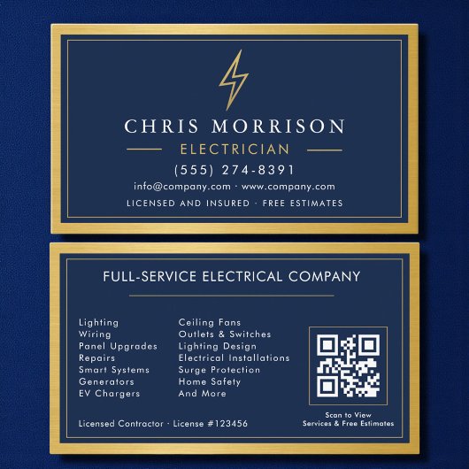 Gold QR Code Electrician Electrical Contractor  名刺