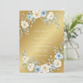 Gold Radiant Dusty Blue Wedding 招待状 (スタンド正面)