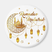 Gold Ramadan Mubarak Mosque & Lanterns Decorative マグネット (正面)