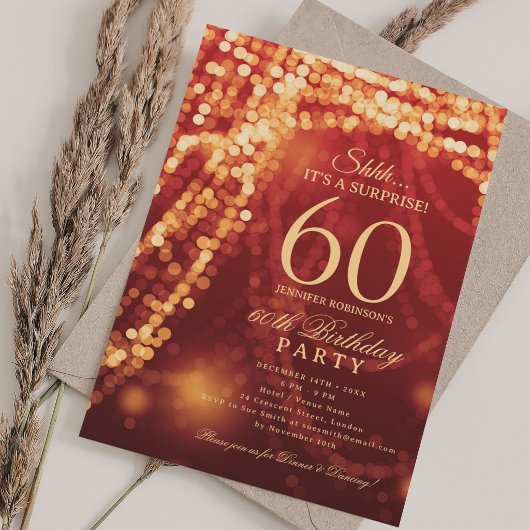 Gold & Red | サプライズ60歳の誕生日パーティー 招待状