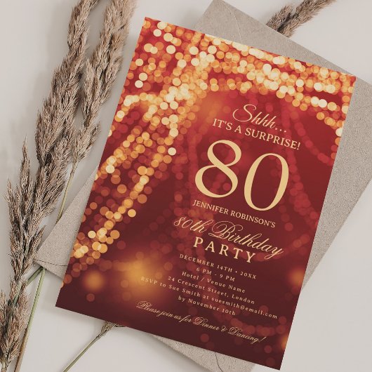 Gold & Red | 80歳の誕生日サプライズパーティー 招待状