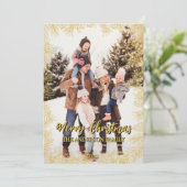 Gold Red Botanical Modern Family Photo Christmas シーズンカード (スタンド正面)