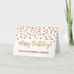 Gold Red Confetti Friend Birthday Card カード<br><div class="desc">Birthday card for friend with gold and red modern confetti pattern.</div>