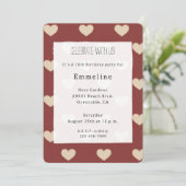 Gold Red Cream Glitter Hearts Birthday 招待状 (スタンド正面)