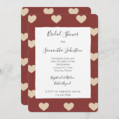 Gold Red Cream Glitter Hearts Bridal Shower 招待状 (正面/裏面)