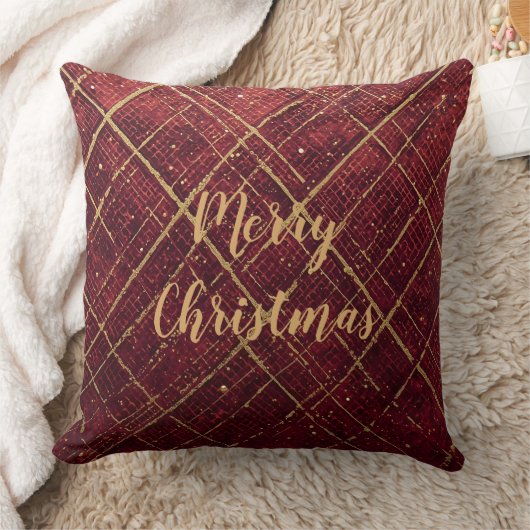 Gold Red Cross Pattern, Gold Merry Christmas クッション (ブランケット)