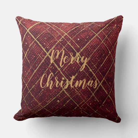 Gold Red Cross Pattern, Gold Merry Christmas クッション (正面)