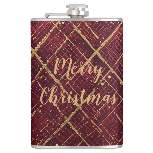 Gold Red Cross Pattern, Gold Merry Christmas フラスク (正面)