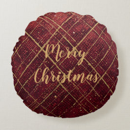 Gold Red Cross Pattern, Gold Merry Christmas ラウンドクッション