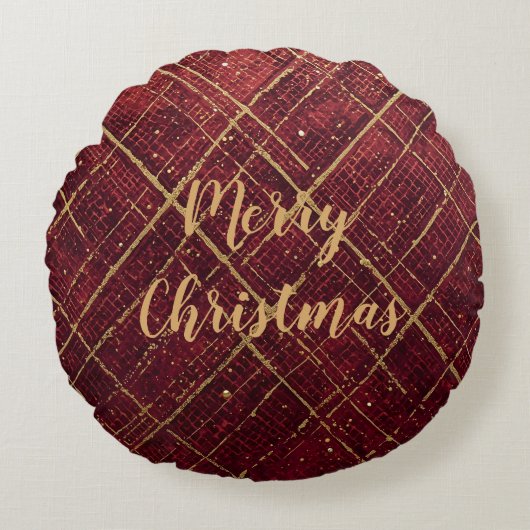 Gold Red Cross Pattern, Gold Merry Christmas ラウンドクッション (正面)