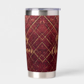 Gold Red Cross Pattern, Gold Merry Christmas , 保温保冷タンブラー (左面)