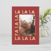 Gold & Red Fa la la Festive Family Christmas Photo シーズンカード (スタンド正面)