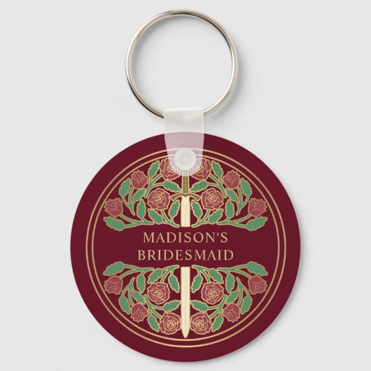Gold Red Floral Bridesmaid Royal Wedding Gift キーホルダー (正面)