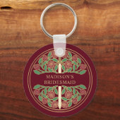Gold Red Floral Bridesmaid Royal Wedding Gift キーホルダー (正面)