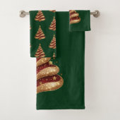 Gold Red Glitter Christmas Tree Snowflakes   バスタオルセット (インサイチュ)