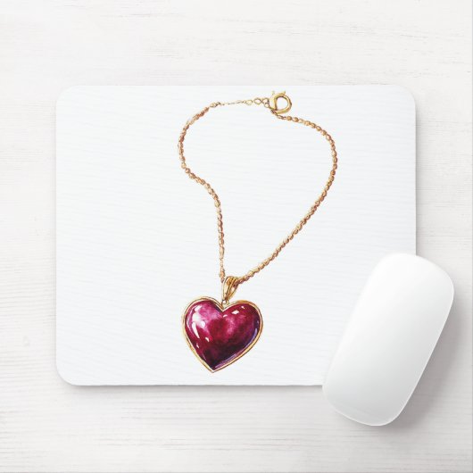 Gold Red Heart Necklace マウスパッド (マウス)