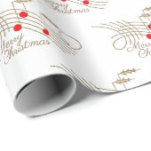 Gold Red Holly Music Notes Merry Christmas Gift  ラッピングペーパー (ロールコーナー)