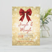 Gold Red Jingle Mingle Christmas Party Bow & Snow 招待状 (スタンド正面)