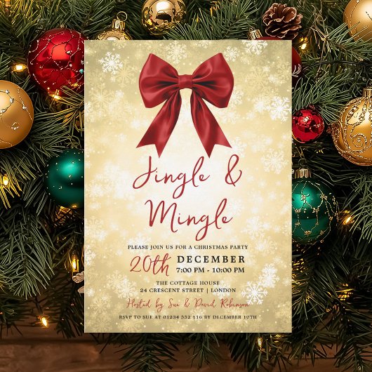 Gold Red Jingle Mingle Christmas Winter Wonder 招待状
