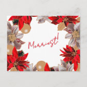 Gold & Red Minimalist Poinsettia Holiday Post Card シーズンポストカード (正面)