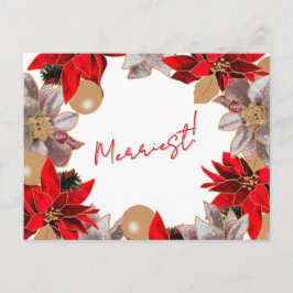 Gold & Red Minimalist Poinsettia Holiday Post Card シーズンポストカード