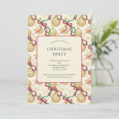 Gold Red Ornaments Bows Holiday Christmas Party 招待状 (スタンド正面)
