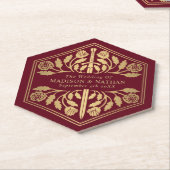 Gold Red Royal Medieval Sword Wedding ペーパーコースター (アングル)