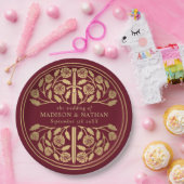 Gold Red Royal Medieval Sword Wedding  ペーパープレート (パーティー)