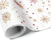 Gold Red Snowflake Christmas Wrapping Paper ラッピングペーパー (ロールコーナー)