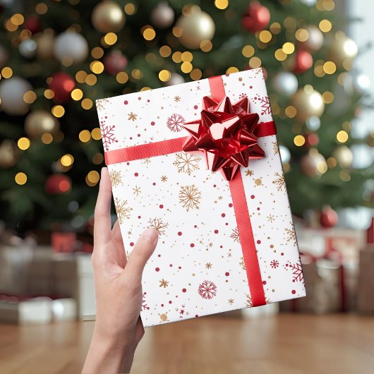 Gold Red Snowflake Christmas Wrapping Paper ラッピングペーパー