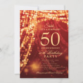 Gold & Red | Surprise 50th Birthday Party  招待状 (正面)