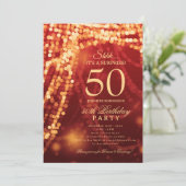 Gold & Red | Surprise 50th Birthday Party  招待状 (スタンド正面)