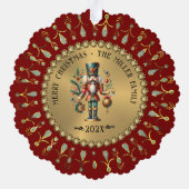 Gold Red White Diamonds Christmas Nutcracker オーナメントカード (裏面)