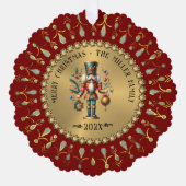Gold Red White Diamonds Christmas Nutcracker オーナメントカード (正面)