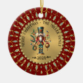 Gold Red White Diamonds Christmas Nutcracker セラミックオーナメント (正面)