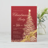 Gold Red Winter Christmas Tree Bow Holiday Party  招待状 (スタンド正面)