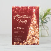 Gold Red Winter Christmas Tree Holiday Party 招待状 (スタンド正面)