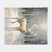 Gold Reindeer Holiday Fleece Blanket フリースブランケット (正面(横))