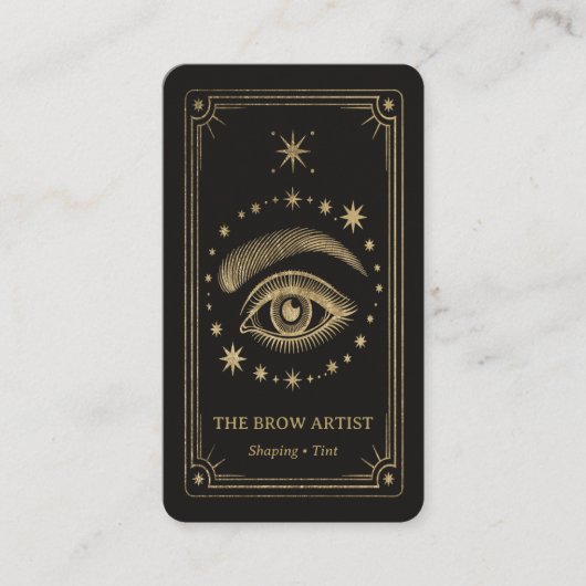 Gold Retro Celestial Tarot Brow Artist QR Code 名刺 (正面)