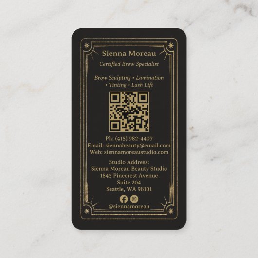 Gold Retro Celestial Tarot Brow Artist QR Code 名刺 (裏面)